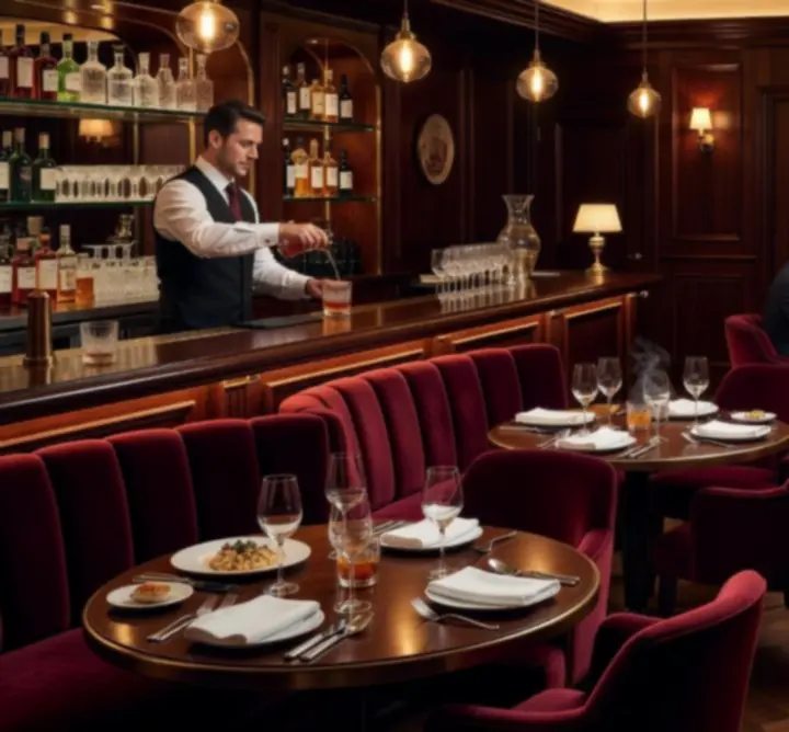 Elegáns, sötét tónusú étterem és pókerasztal lounge hangulatban